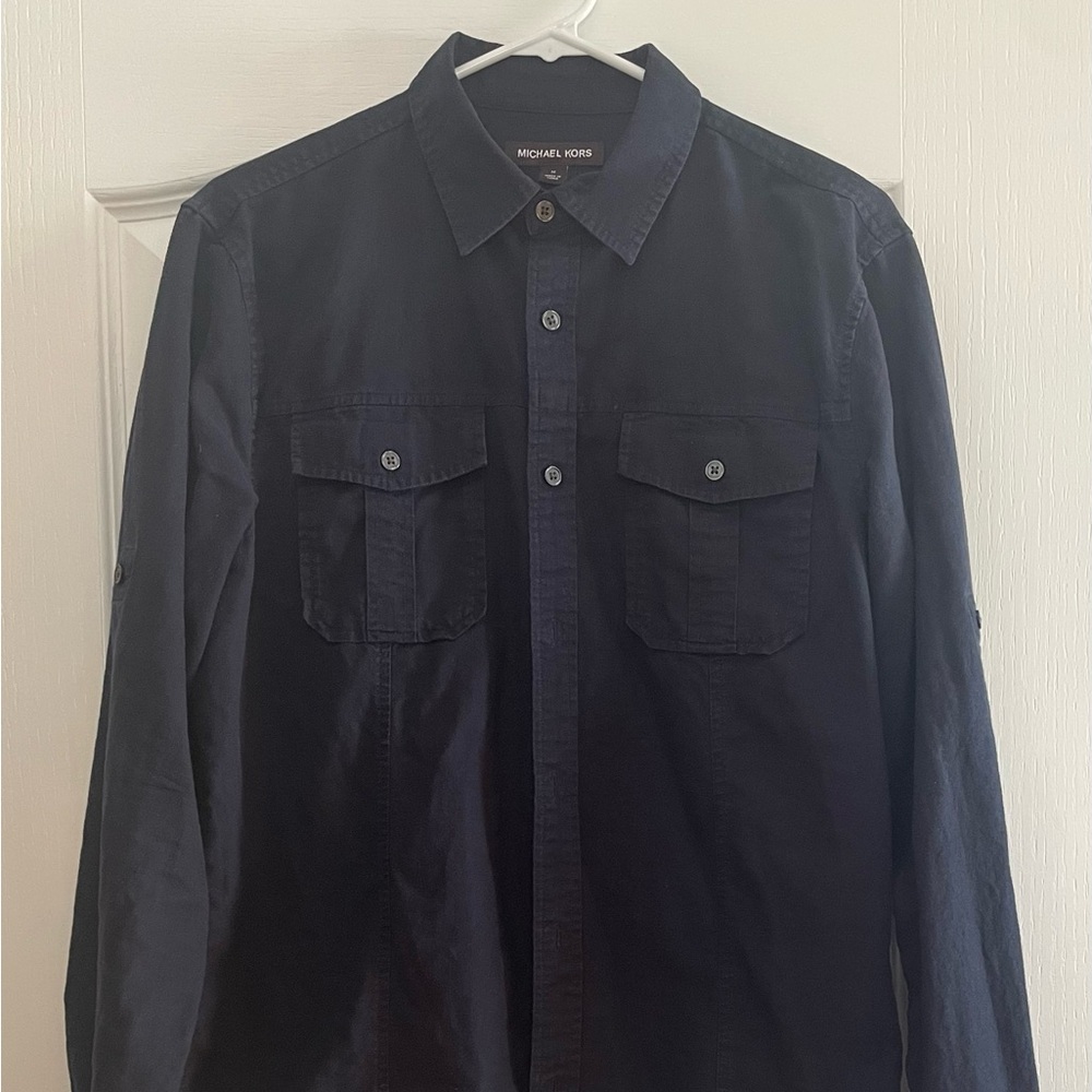 Michael Kors Long Sleeve Button Down Cotton and Linen Blend Shirt Mens Size M
